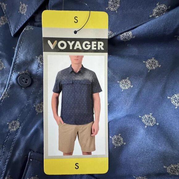 Men's Shirt Small Blue Voyager Short Sleeve Button Up Sml S Casual Office Comfy - Picture 5 of 7